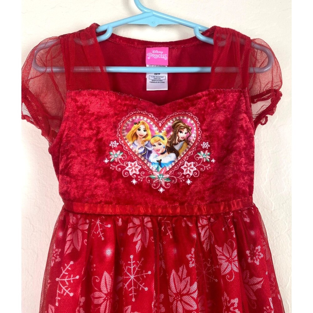 Disney Girl's Size XS/TP Bright Red Princess Dress 3 Princesses Nightgown X-Mas